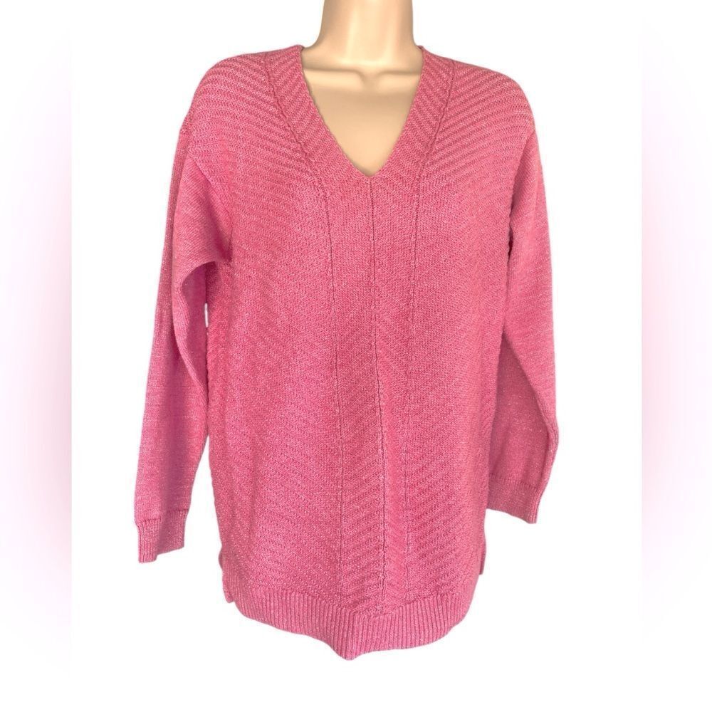CHAPS V-Neck  Pink glitter sweater| M